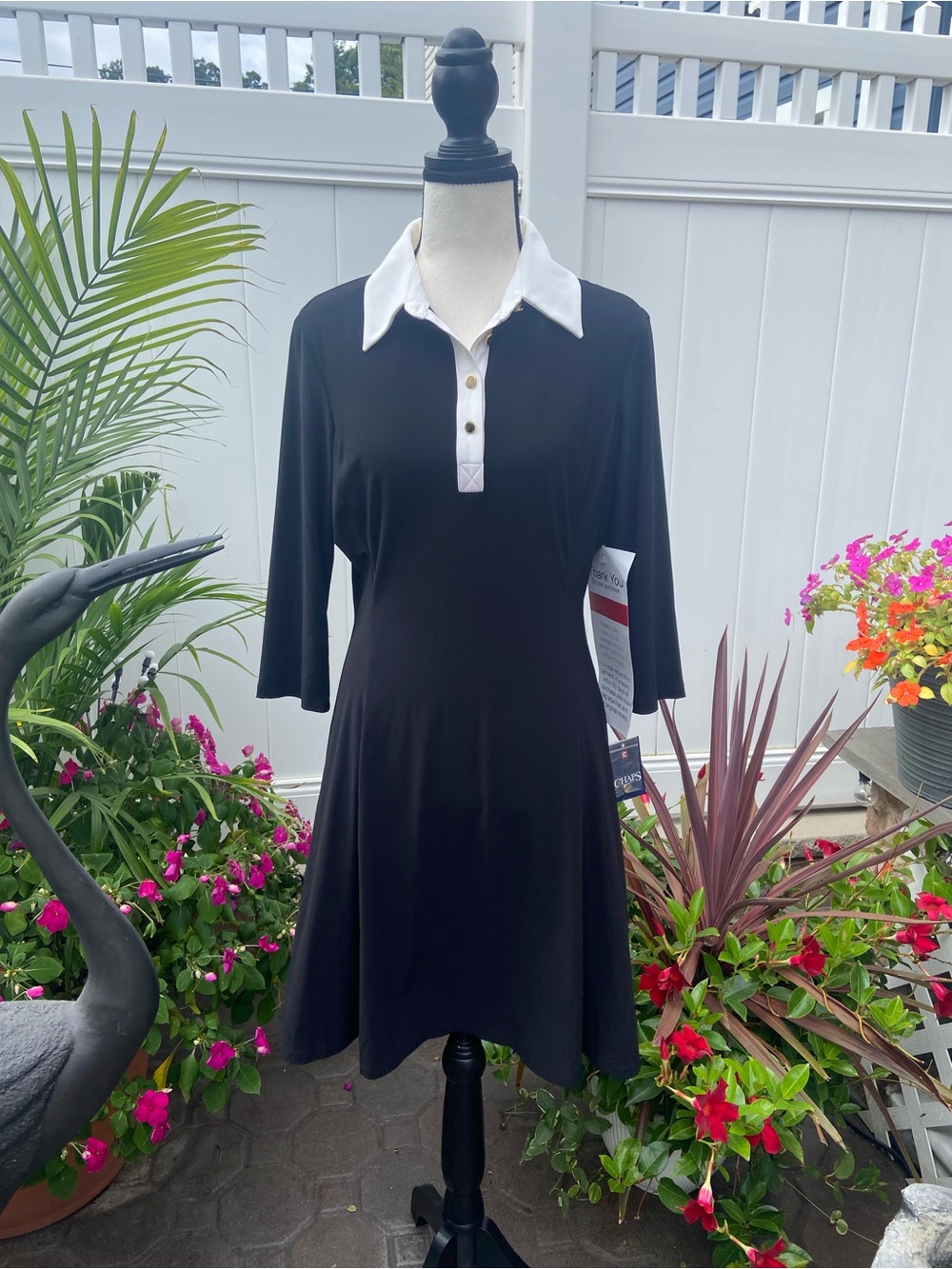 Chaps Black Midi Dress with White Collar